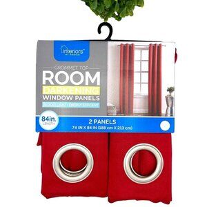 NEW INTERIORS BY DESIGN RED GROMMET TOP ROOM DARKENING 74"X84" 2 PANEL CURTAINS